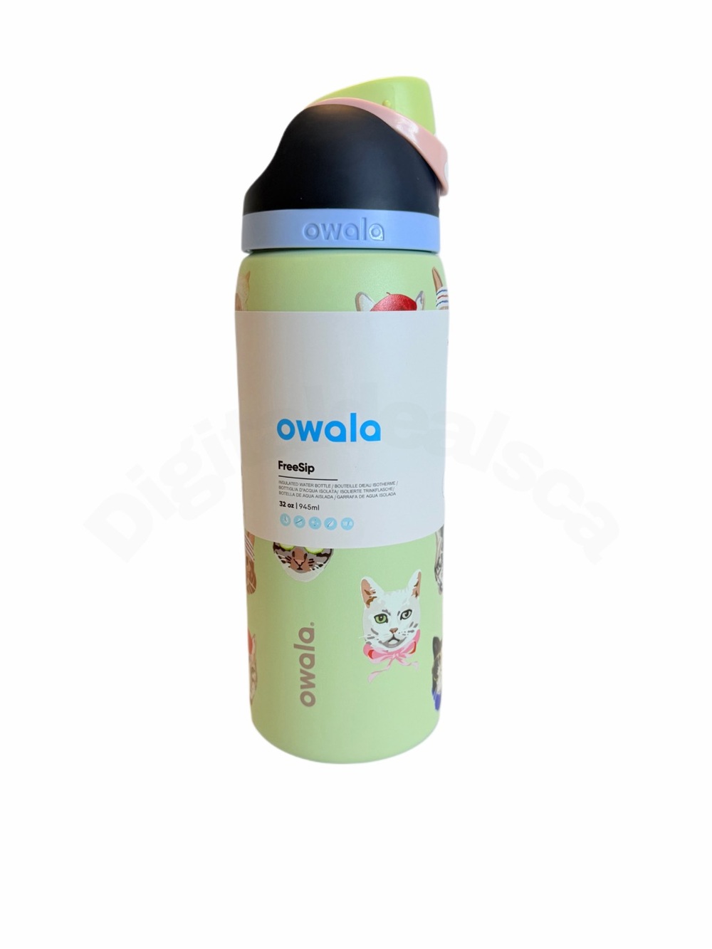 owala FreeSip Insulated Water Bottle - Mint with Cat Print